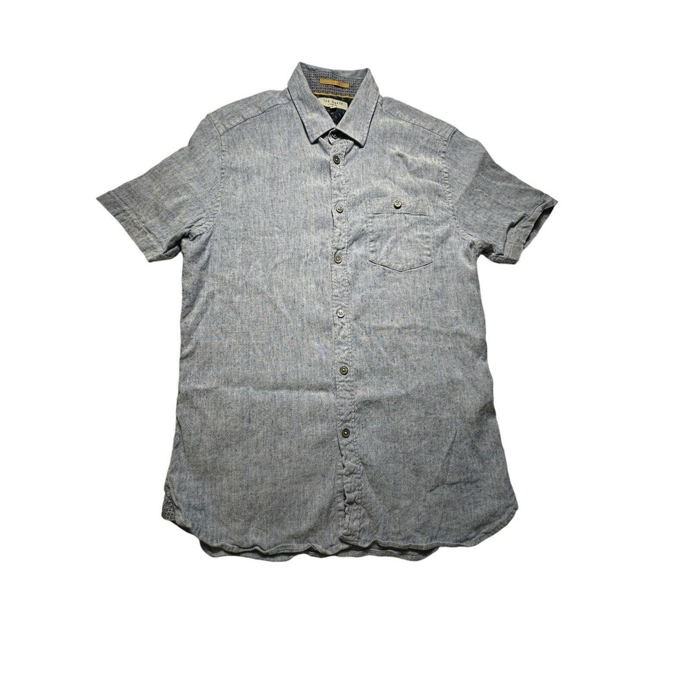 Ted Baker Mens 3 Linen Light Blue Short Sleeves Button Down Shirt Pockets #MN6-5
